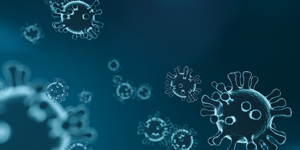 Virus molecules on a blue background.