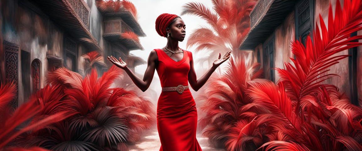 A beautiful woman wearing red