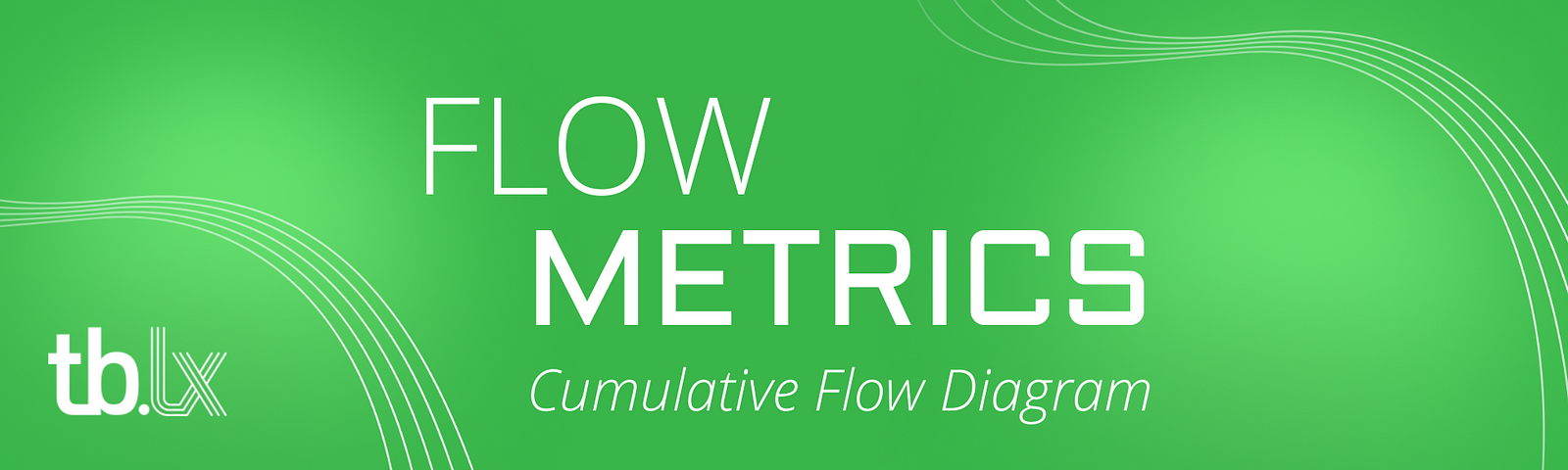 This is the main banner announcing the article. It is a lime green background with the words Flow Metrics in bold white letters, and underneath this the words Cumulative Flow Diagrams.