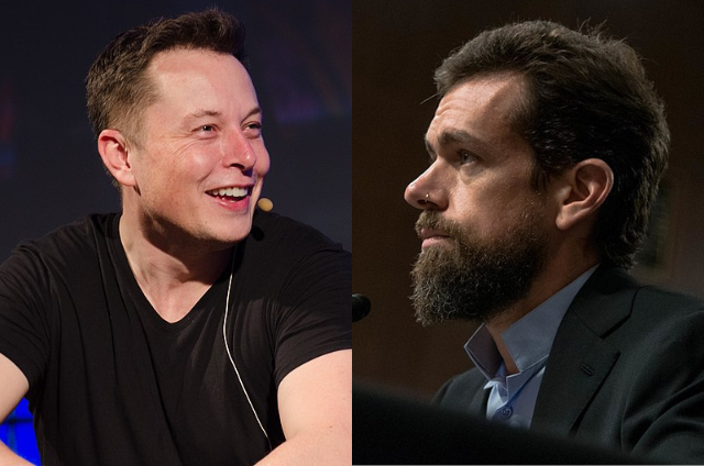 Elon Musk on one side of the picture, and Jack Dorsey on the other side.