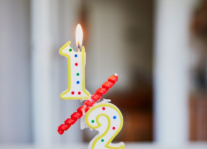 Cake with number candles arranged to say half