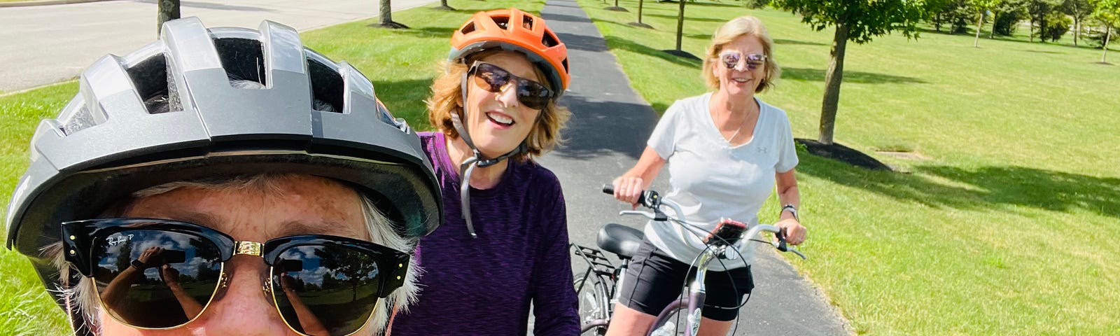 Biking with girlfriends in a City Park to train for a Cycling event in August.