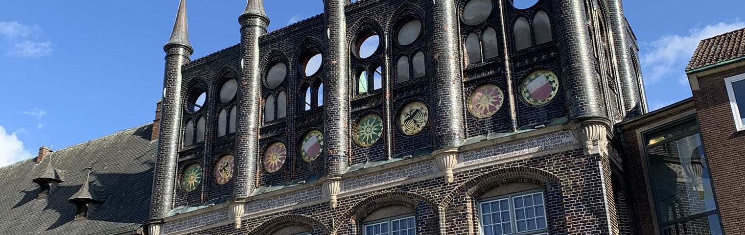 The Townhall edging the market place in Lübeck.