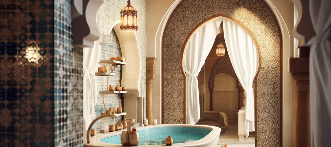 an interior image of a moroccan style hammam