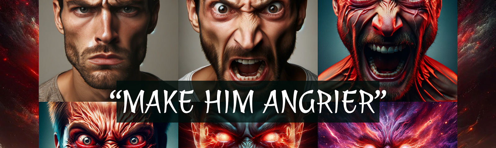 a depiction of anger in a man’s face through six various stages