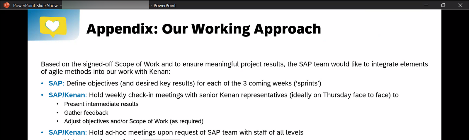 Screenshot of SAP/Kenan Zoom session