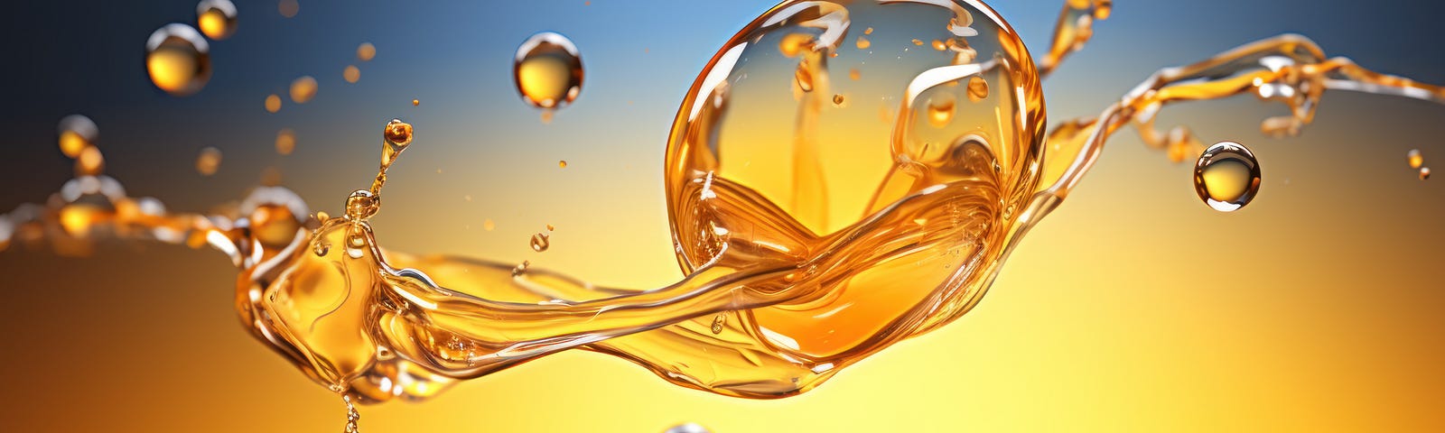 A close-up photograph of a drop of fish oil, bouncing off liquid.