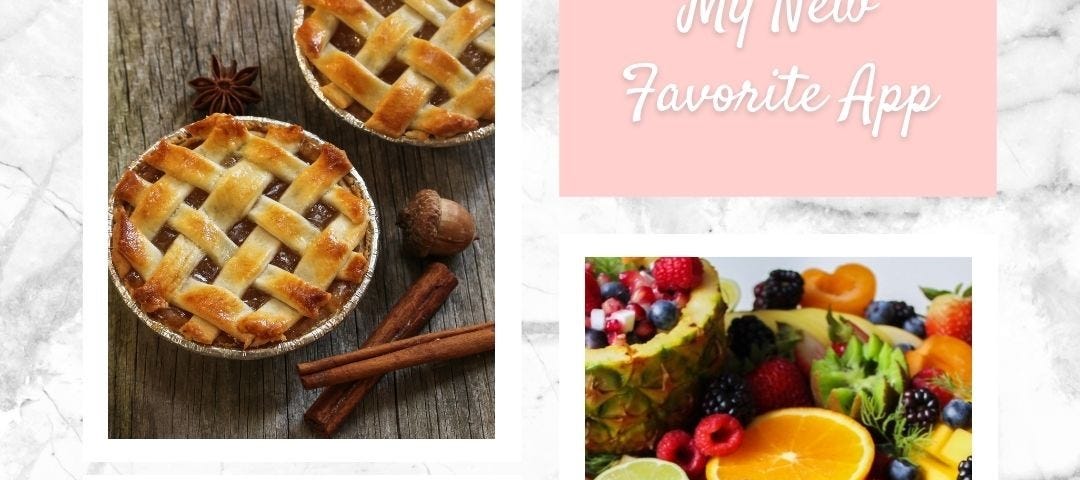 TEXT: Flashfood — My New Favorite App. Photos of Pie, steak and a fruit buffet