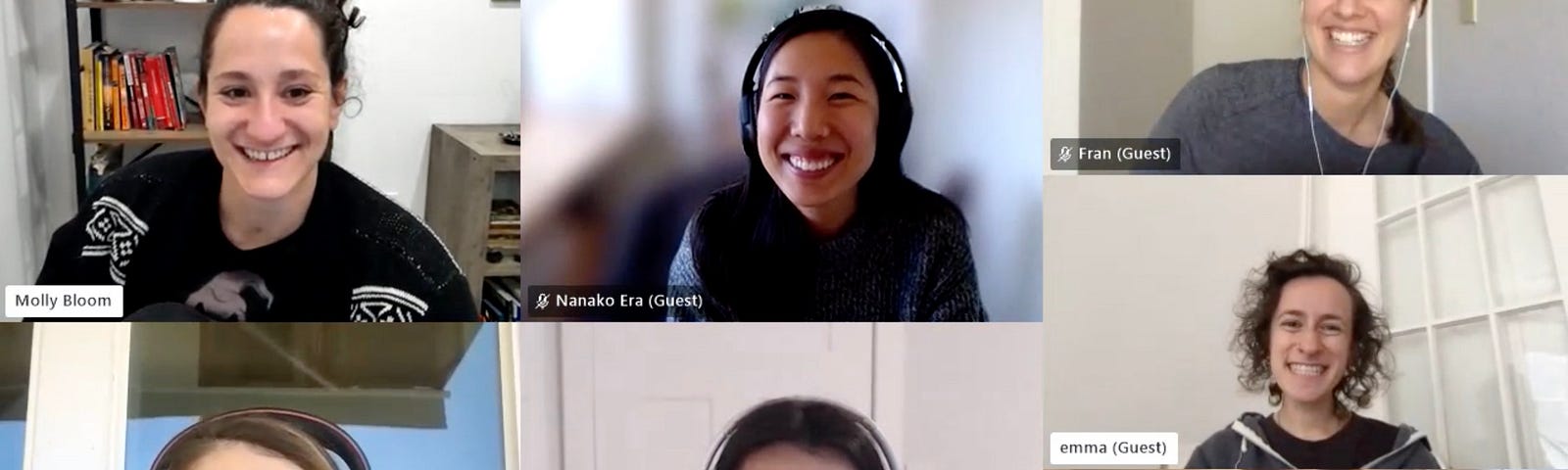 Screenshot of 7 contributors on a video chat call.