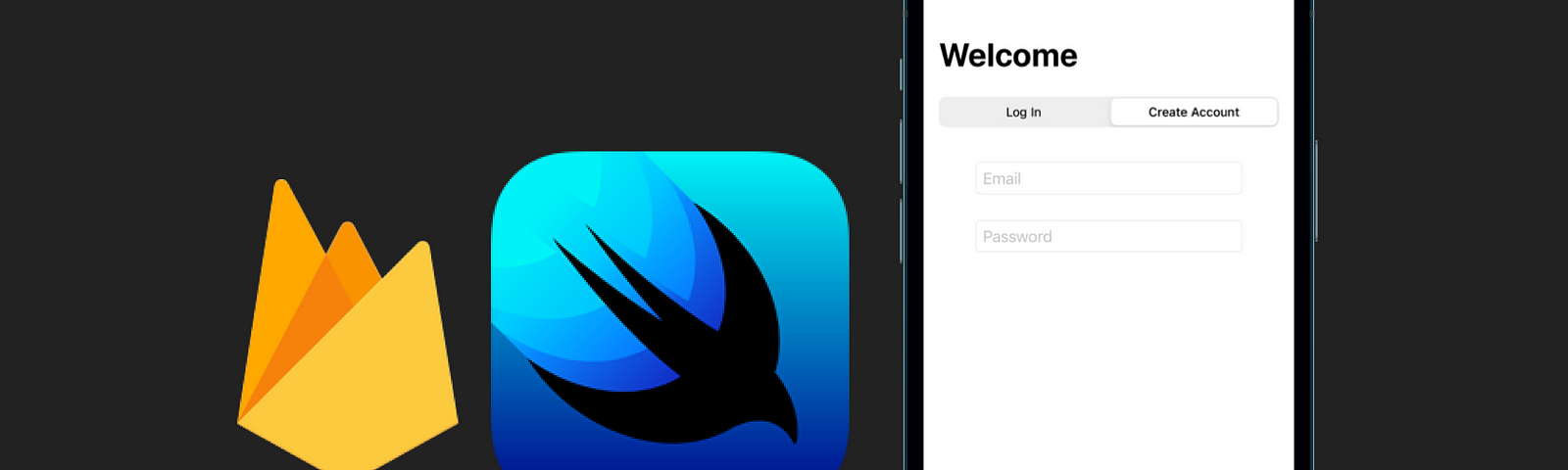 Firebase and SwiftUI logo with an iPhone login page