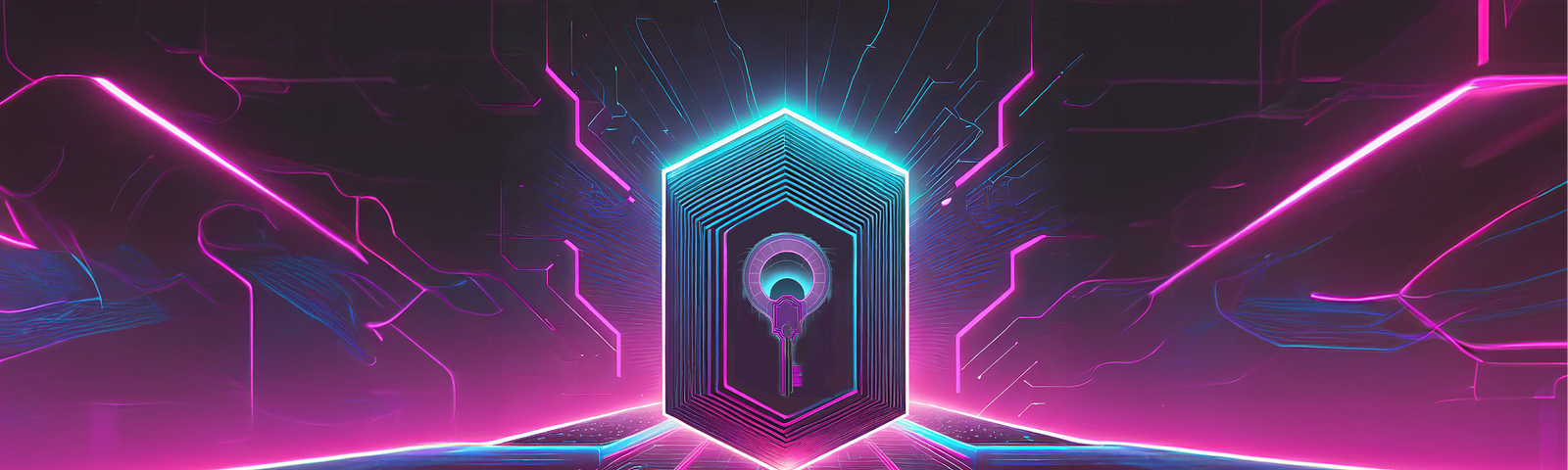 Inside a glowing purple microcircuit, a hexagon with a key symbolizes Designhubz’s secure and innovative approach to 3D Digital Asset Management.