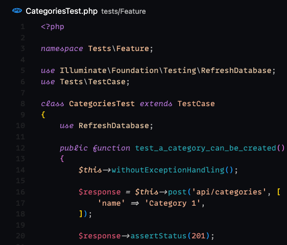 Class CategoriesTest for creating category via POST endpoint