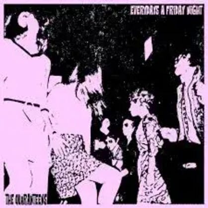 The Quaranteens  “Everyday’s a Friday Night” single cover art; two-toned (pinkish-purple and black) image of teenagers dancing with artist name in bottom left corner and single name at top right