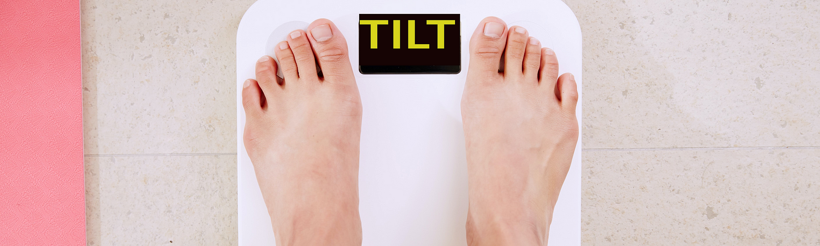 Man standing on scale with a “TILT” Message