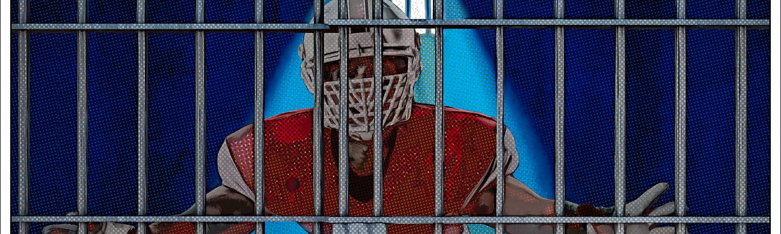 football player behind jail bars