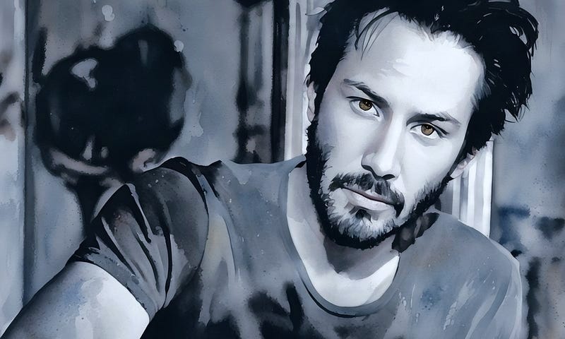 stylized photo of actor keanu reeves, monochrome