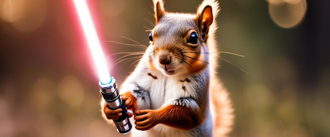 squirrel holding a lightsaber