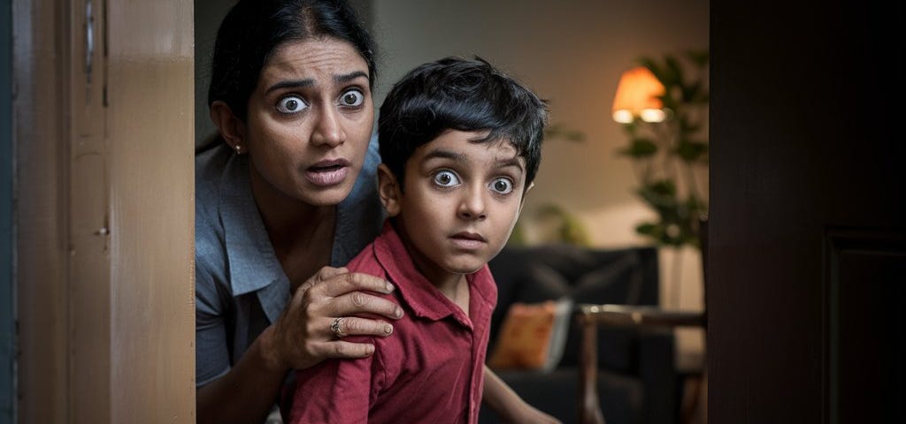 An Indian mother forbids her 8 year old son to go into the darkness due to fear of ghosts.