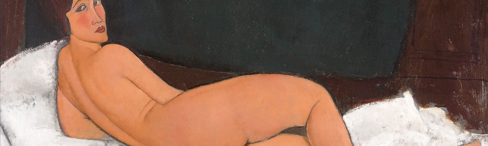 Nude on her left side painted by Modigliani.