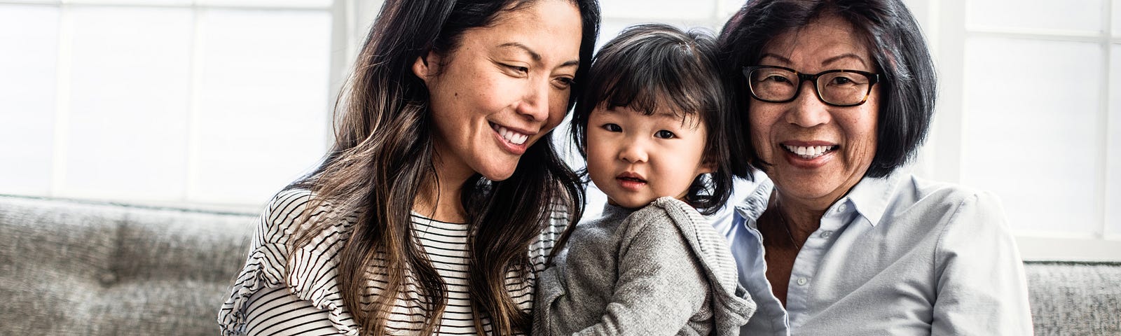 Portrait of 3 generations of women at home.