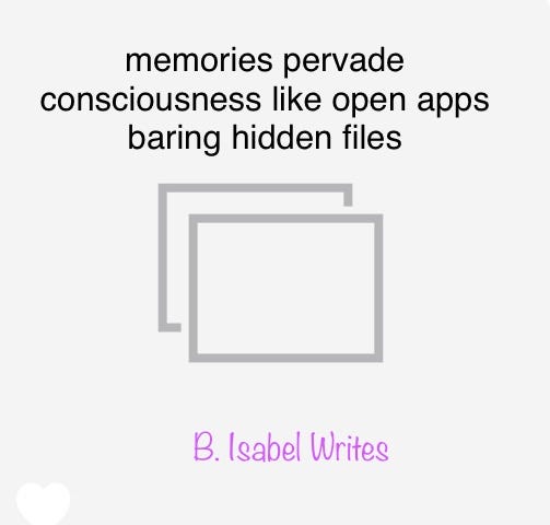 screenshot of empty photo folder with senryu that reads: memories pervade/consciousness like open apps/baring hidden files.