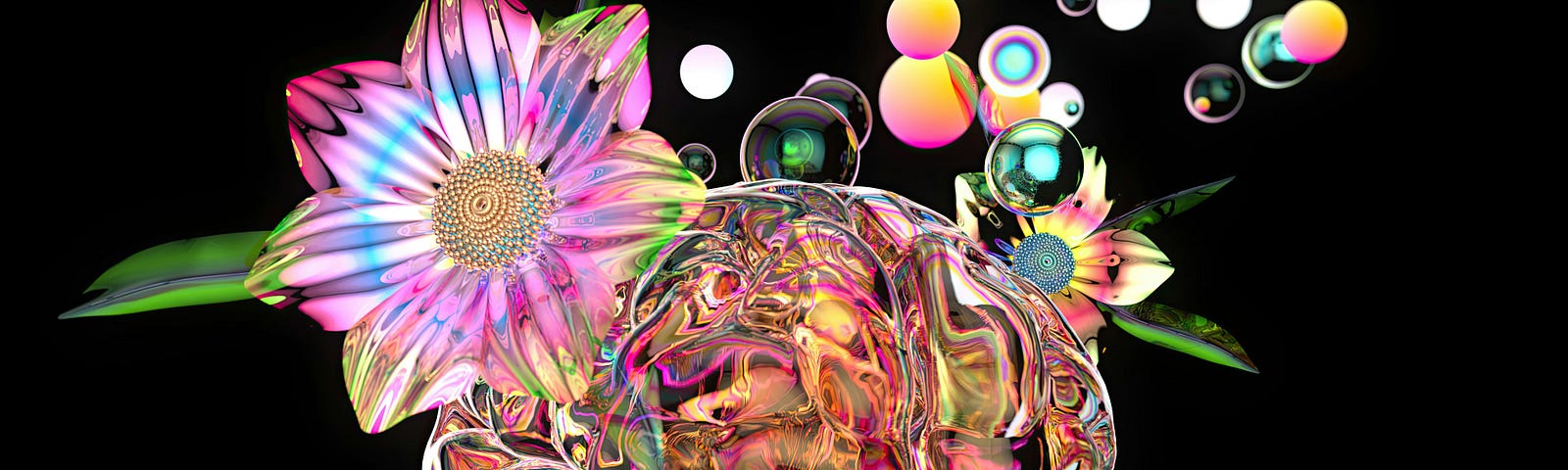 A digital picture of flowers and bubbles