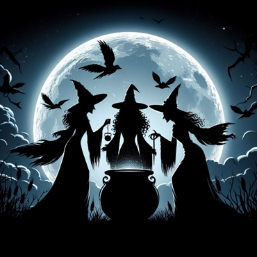 Image of three witches tending a cauldron to illustrate post