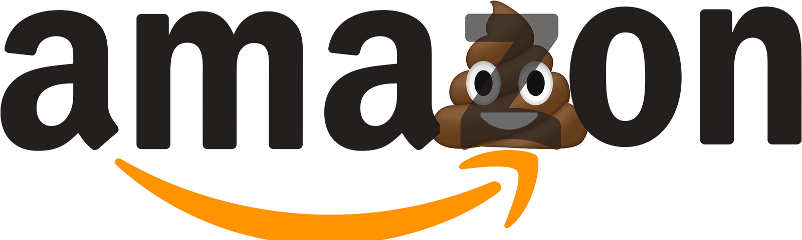 IMAGE: Amazon’s logo with a pile of poop under a semitransparent Z
