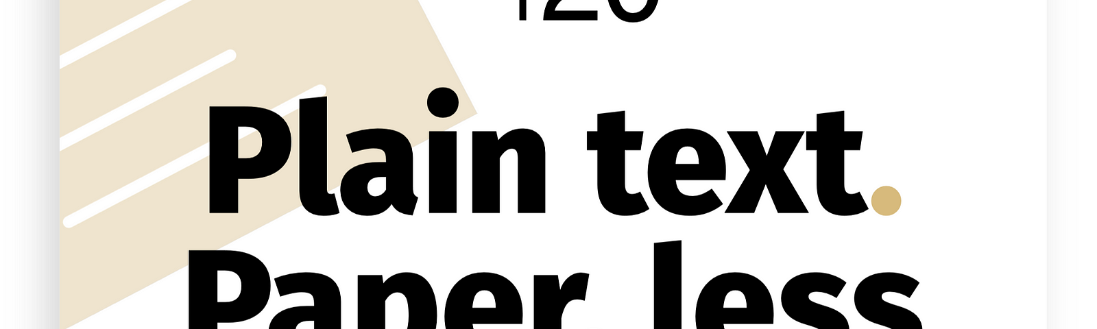 A beige page with stylised white lines sits on a white page at an angle on the left, with black text overlaying it that reads: 114, Plain text. Paper, less PRODUCTIVITY DIGEST. Miscellaneplans.