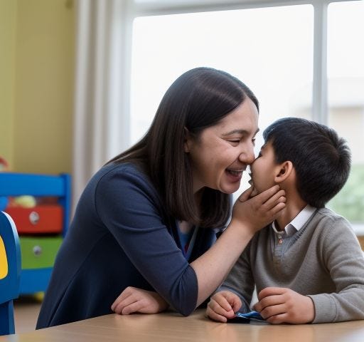 mother plays with her autism boy