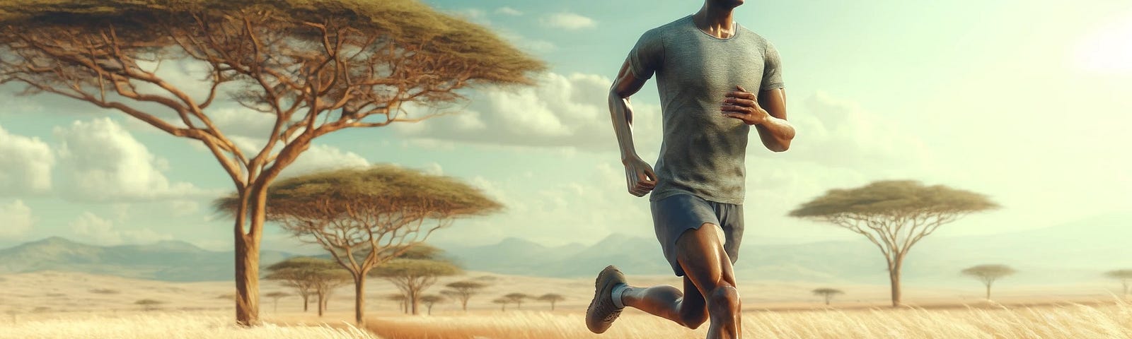 A man running in the savannah