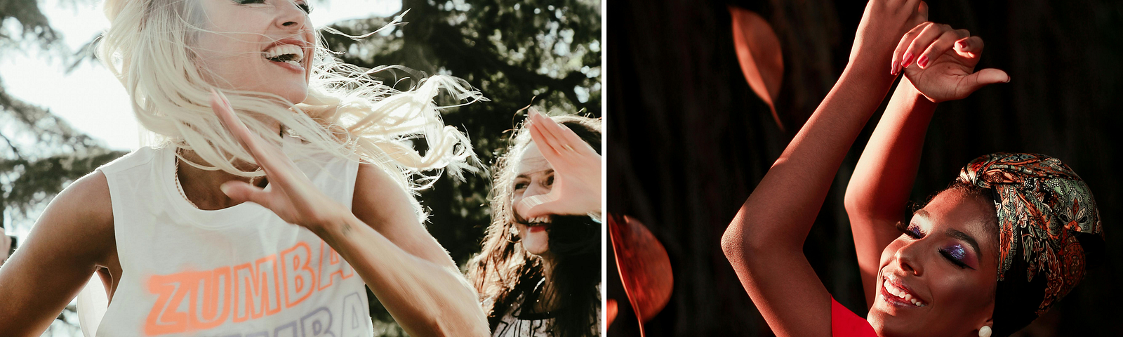 One woman doing the Zumba fitness exercises and another woman dancing