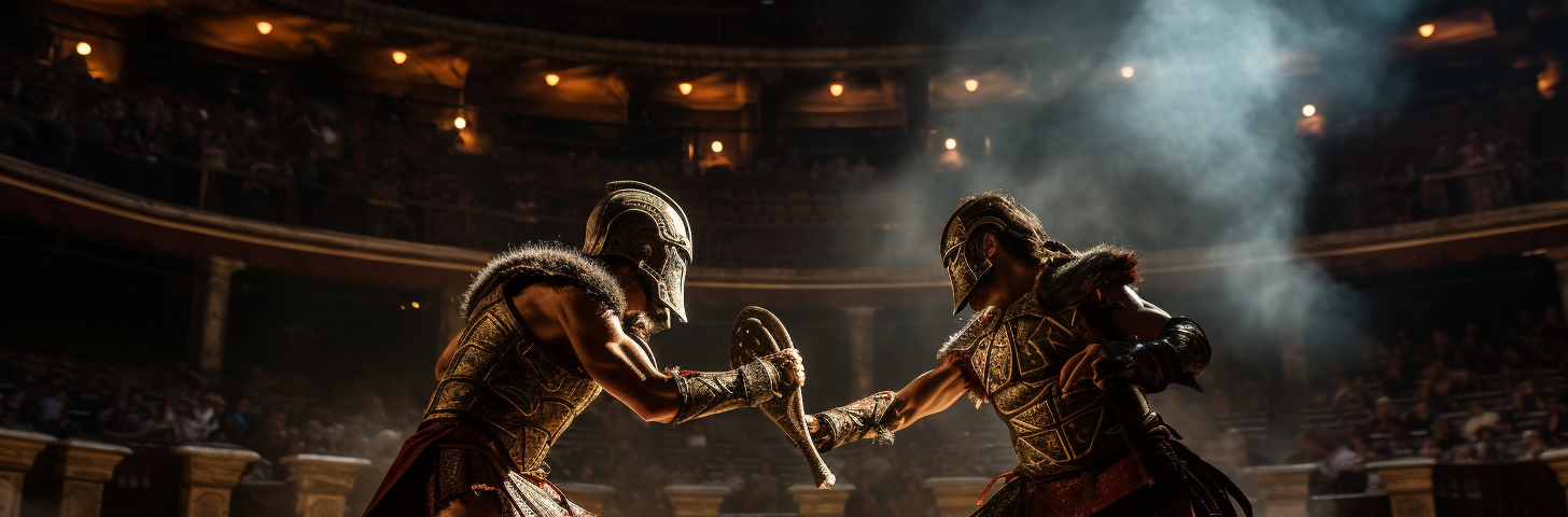 The Gladiatorial Fight : Image by David Watson and Midjourney