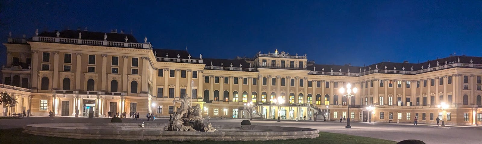 Panoramic phot of Schonbrunn Palace at night by author