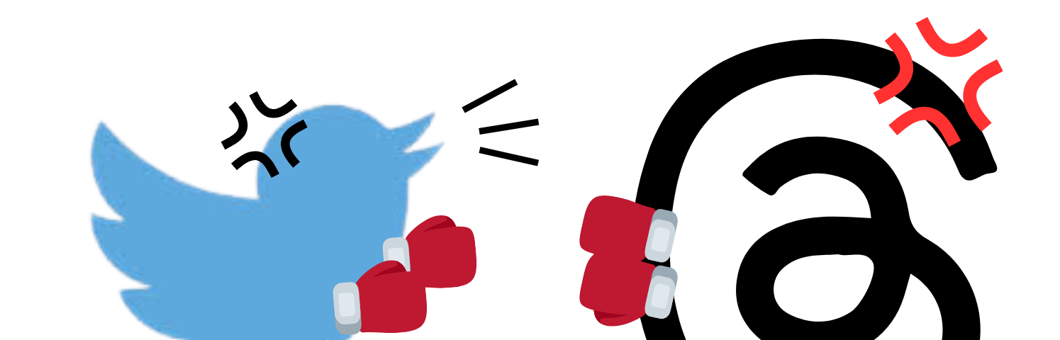 Twitter and Threads, represented by their logo, in a boxing match.