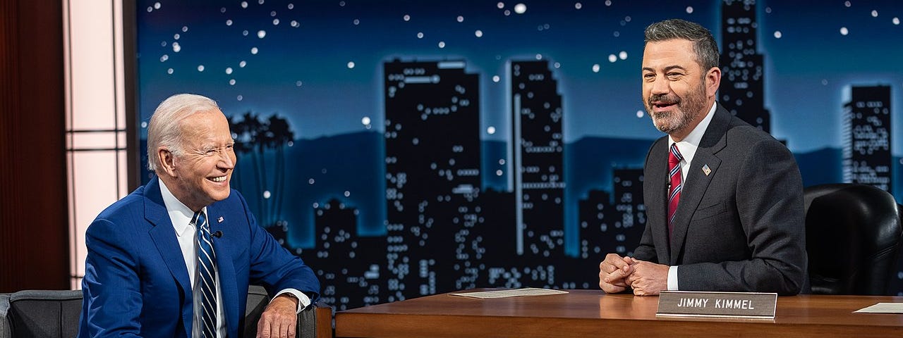 President Joe Biden with Jimmy Kimmel on his late night show