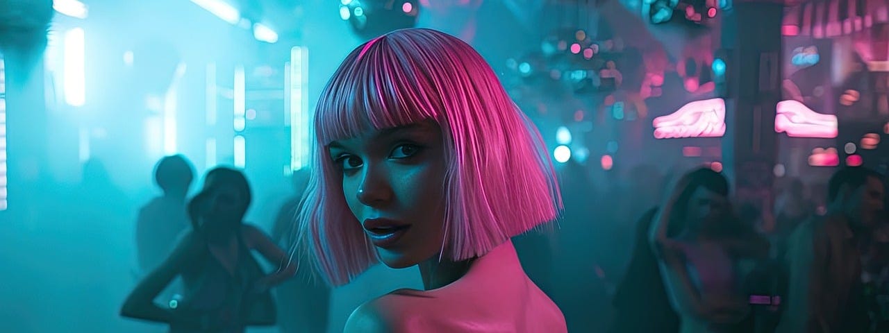 A woman with pink hair in a club