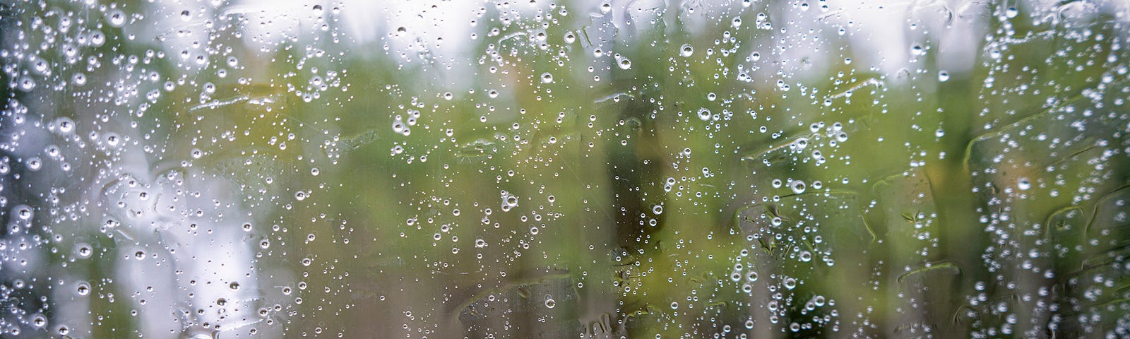 Rain against the car window. Fall aspens stand blurred in the background