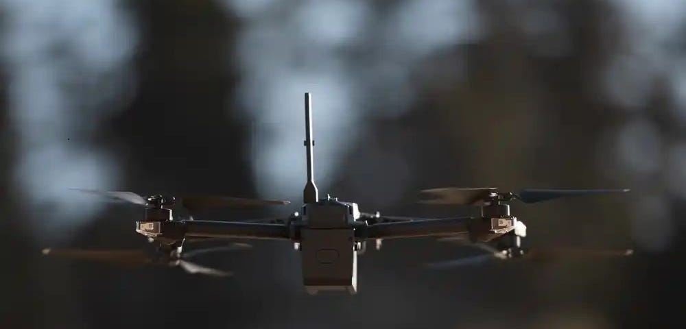 A Coast Guard unmanned aircraft system hovers during training in Astoria, Oregon, February 24, 2023. Photo by Petty Officer 3rd Class Diolanda Caballero/U.S. Coast Guard