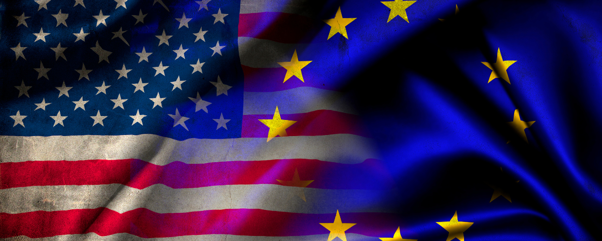 overlapping American and EU flag