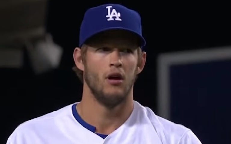 Photo of LA Dodgers Clayton Kershaw mouth open. Baseball. Humor. Insects. Funny. MLB Playoffs. Pitcher.