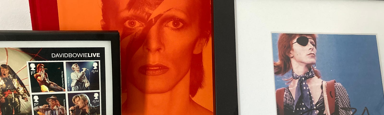 A collection of David Bowie memoribilia.