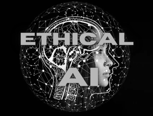 Image of AI head with “Ethical AI” overlayed