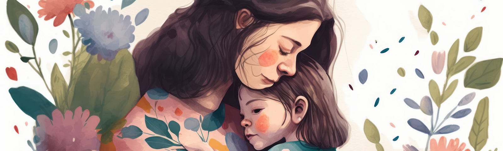 watercolor illustration of woman holding a child