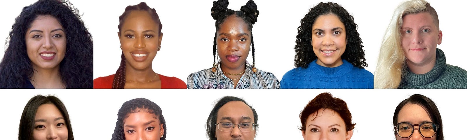 Ten headshots of 2022 H1 Techtonica participants with varying hair, skin, and clothing colors.