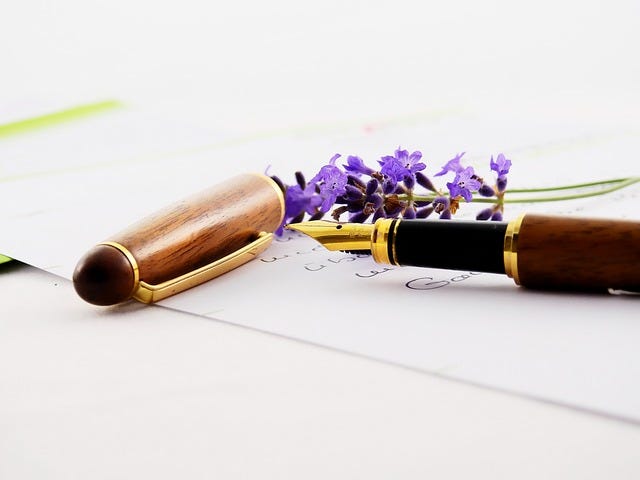 letter, stationery, ink pen, letter, lavender