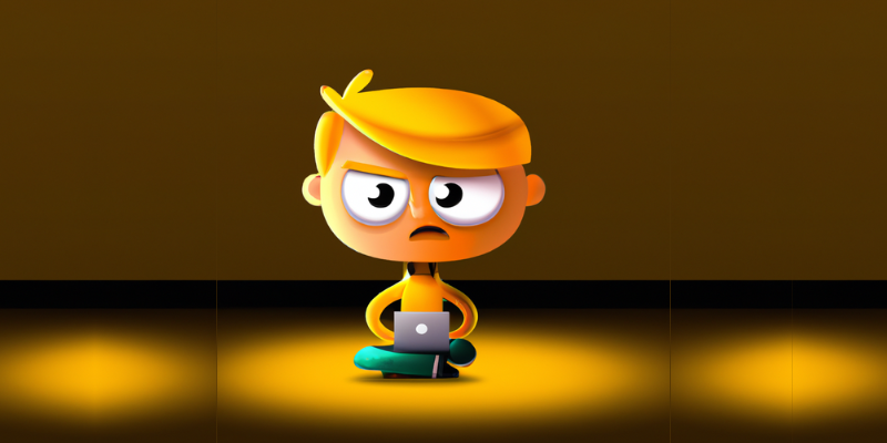 Cartoon boy with a laptop — Get Ranked on Google Faster With AI Internal Linking