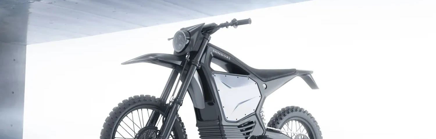 A computer render of the Sondor MetaBeast X offering of motorcycle for on and off-road traveling.