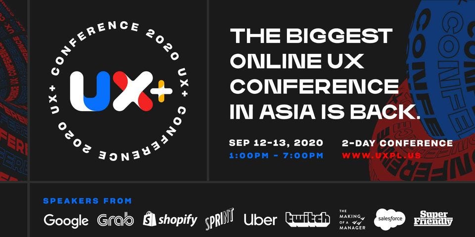 UX+ Conference details showing its date schedule and its speakers’ organizations