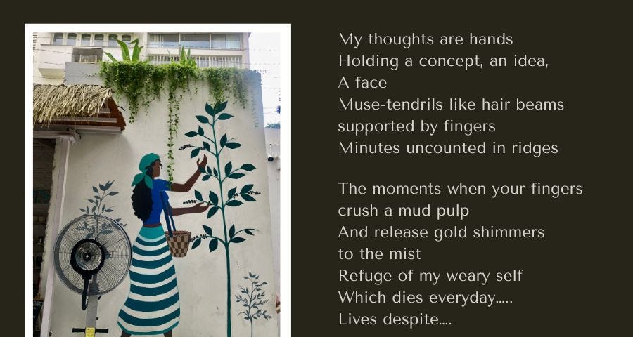 Poetry card created in canva, with a photograph of a tribal girl with plant,by the author